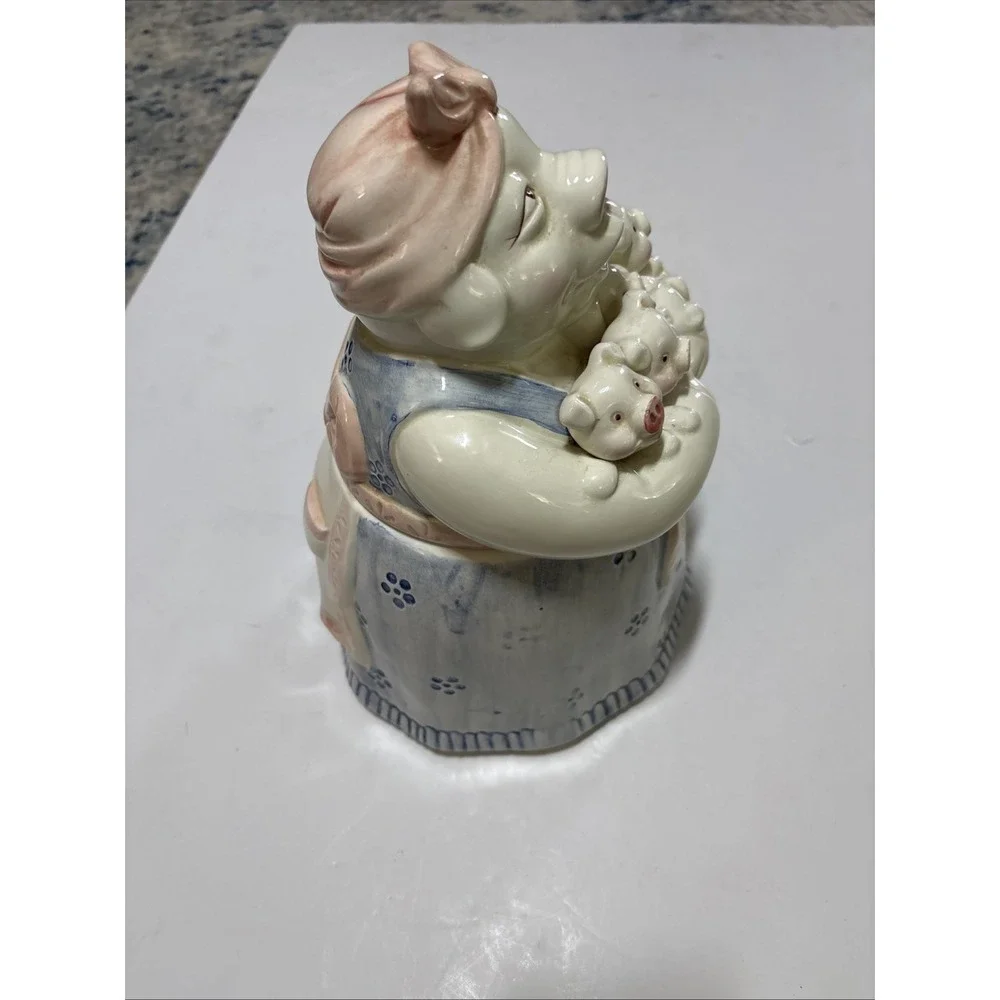 Ceramic Pig Cutest Cookie Jar Ever Momma Pig In Apron with 4 Little Piglets EUC